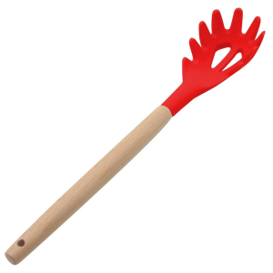 PEGADOR DE MACARRAO 32CM SUPREME SILICONE CABO MADEIRA VERMELHO